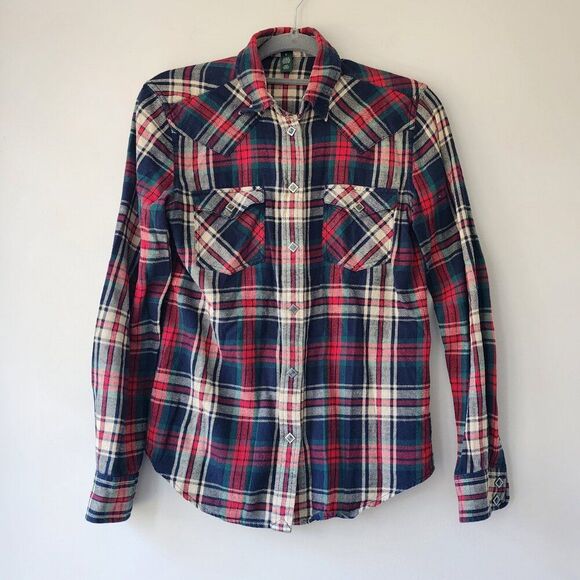 Ralph Lauren Plaid Snap Button Down Shirt | Western Red Green Blue Size S - Picture 1 of 10